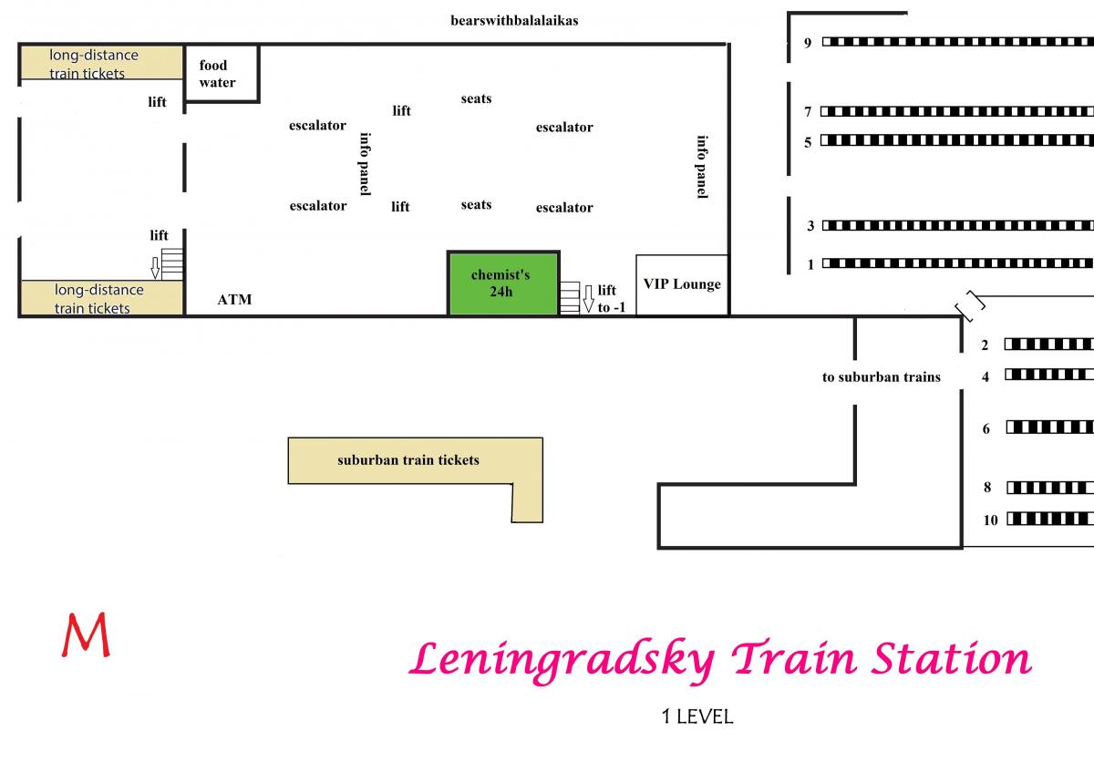 kart over Leningradsky station i Moskva