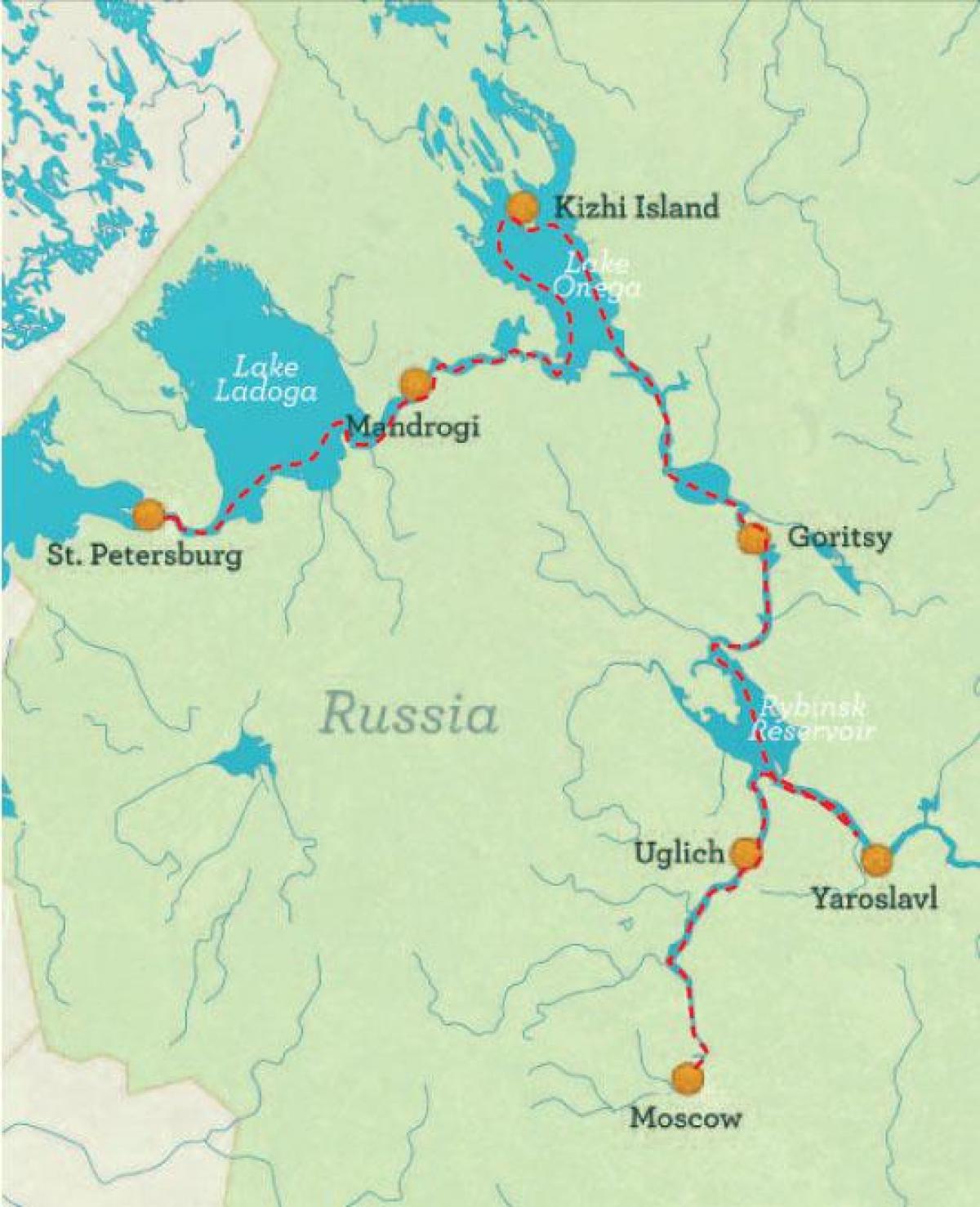 kart over St. Petersburg til Moskva cruise