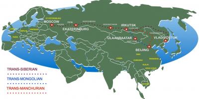 Kart over Moskva til vladivostok tog i rute